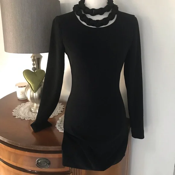 SOLD black crepe dress ornate collar by Diane Von Furstenburg sz XS 2 - Picture 2 of 14